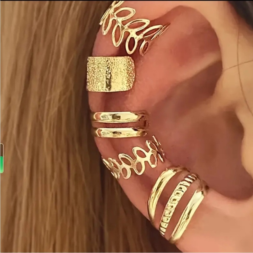 Gold Tone Ear Cuff Set - Multiple Decorative Hoops